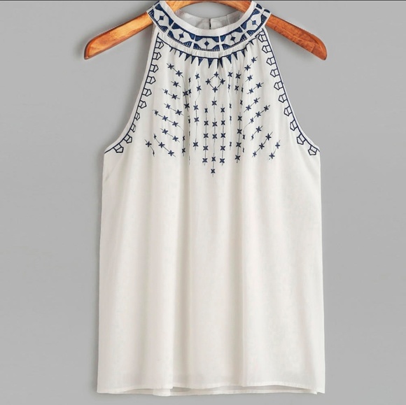 blue and white halter top